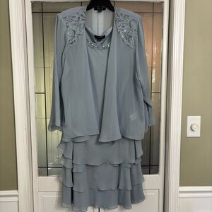 Ignite evenings Scoop‎ Neck Chiffon Tiered 2-Piece Jacket Dress Sz 20 light blue